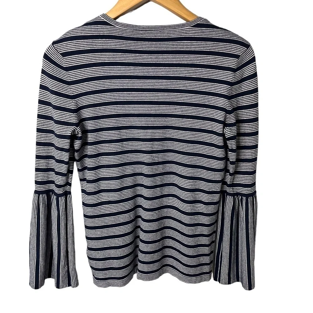 J McLaughlin Daryn Striped Bell Sleeve Sweater Top Navy White Size Small